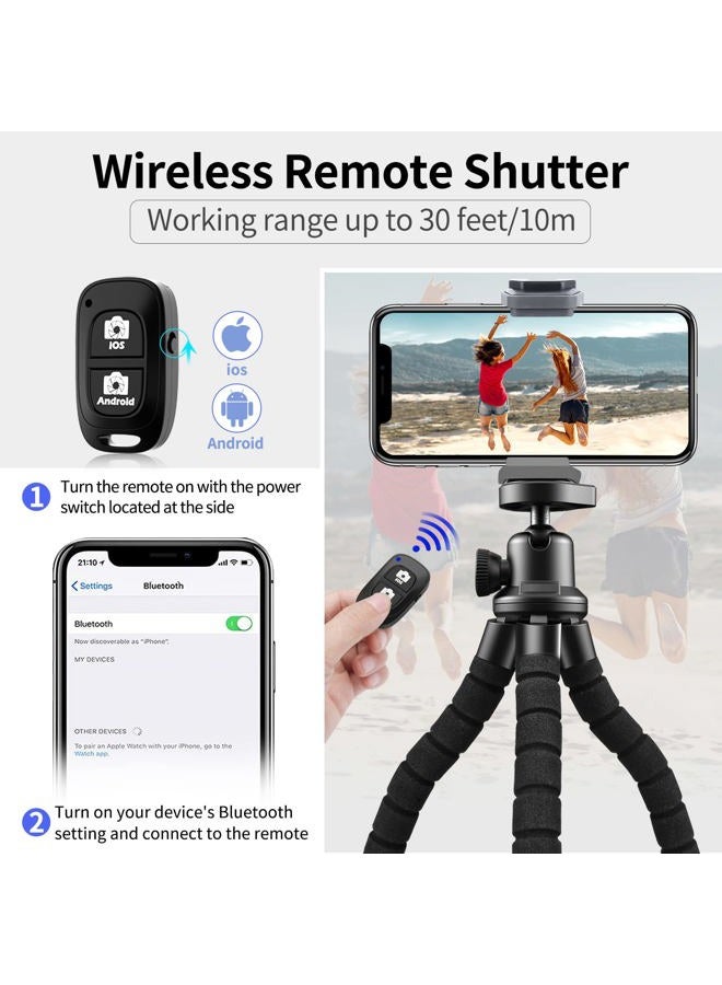 Aureday Phone Tripod, Flexible Tripod for iPhone and Android Cell Phone, Portable Small Tripod with Wireless Remote and Clip for Video Recording/Vlogging/Selfie Black - Image 2