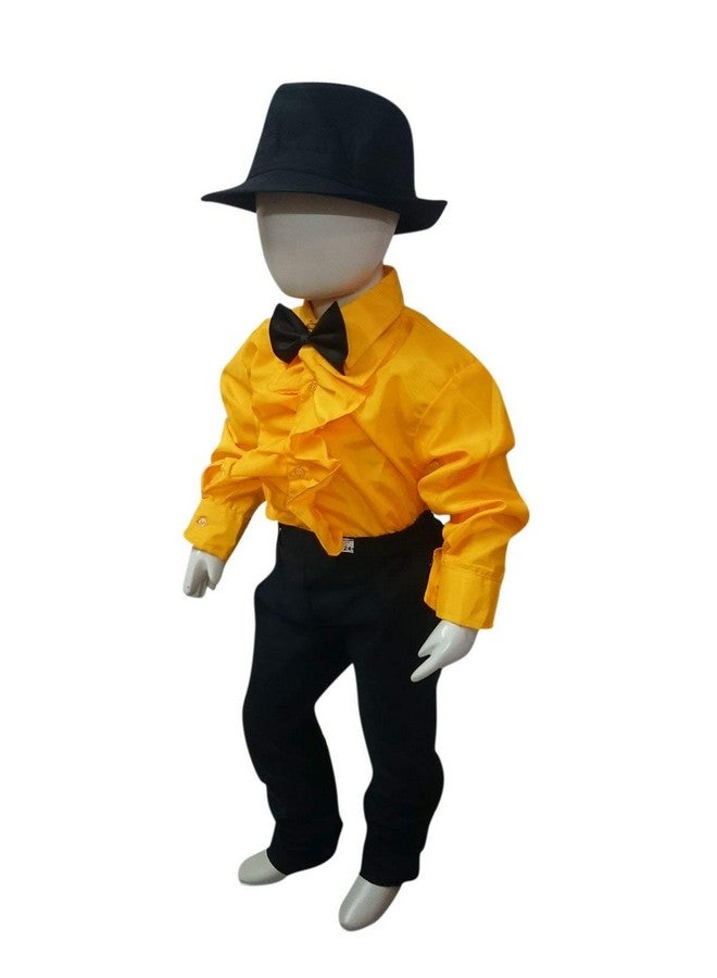 BookMyCostume BookMyCostume Ballroom Western Dance Yellow Frill Shirt Black Pant Hat & Bow Set Kids Fancy Dress Costume 6-7 years  - Image 4
