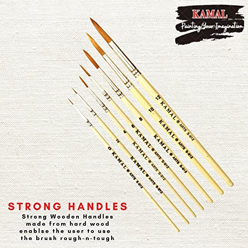 Kamal ® Round Creme Handle Golden Synthetic Hair Taklon Handmade, Indian Paint Brush Set- Set of 7 - Image 2