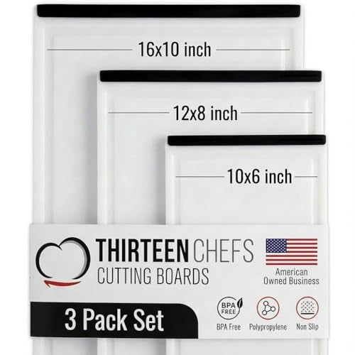 Thirteen Chefs Non Slip Cutting Board 3 Pack Set for Kitchens with Groove - BPA Free and Dishwasher Safe with 16, 12 and 10 Inch Sizes - Image 1