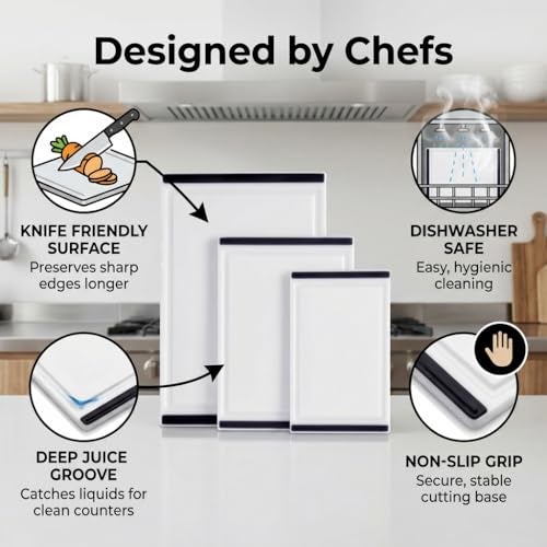 Thirteen Chefs Non Slip Cutting Board 3 Pack Set for Kitchens with Groove - BPA Free and Dishwasher Safe with 16, 12 and 10 Inch Sizes - Image 3