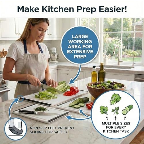 Thirteen Chefs Non Slip Cutting Board 3 Pack Set for Kitchens with Groove - BPA Free and Dishwasher Safe with 16, 12 and 10 Inch Sizes - Image 2