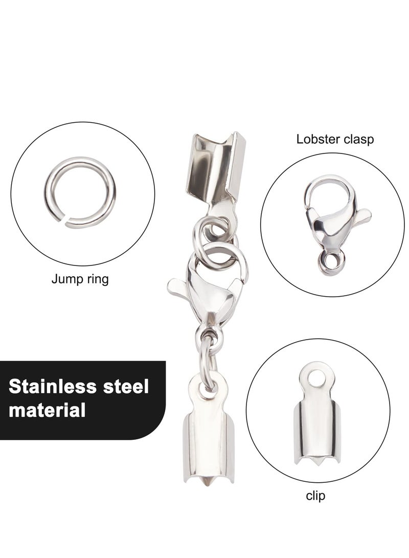 Zikra 20 Pcs Lobster Claw Clasps with Cord Ends Stainless Steel Necklace Jewellry Making Lobster Clasps, Lobster Caps Connector for Necklace Bracelet DIY Craft Jewellery Making - Image 2