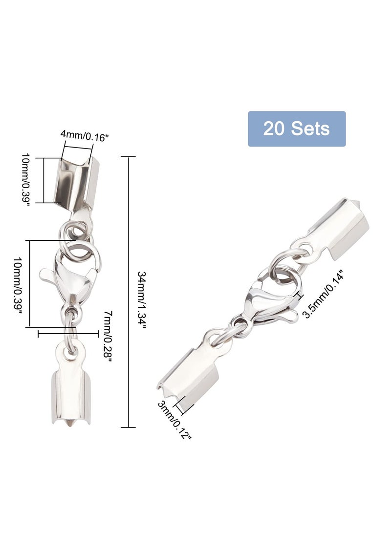 Zikra 20 Pcs Lobster Claw Clasps with Cord Ends Stainless Steel Necklace Jewellry Making Lobster Clasps, Lobster Caps Connector for Necklace Bracelet DIY Craft Jewellery Making - Image 4