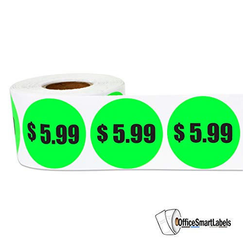 OfficeSmartLabels 5.99 Preprinted Price Stickers - 1.5 Inch Circle Round Stickers in Fluorescent Neon Green for Retail Store, Garage Sale, Yard Sale, Flea Market Pricing Labels and More - 300 Labels per Roll - Image 2
