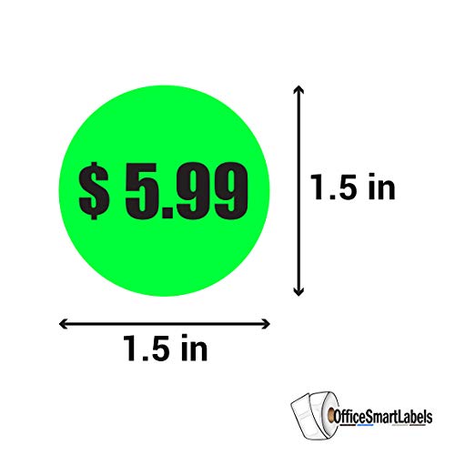 OfficeSmartLabels 5.99 Preprinted Price Stickers - 1.5 Inch Circle Round Stickers in Fluorescent Neon Green for Retail Store, Garage Sale, Yard Sale, Flea Market Pricing Labels and More - 300 Labels per Roll - Image 3