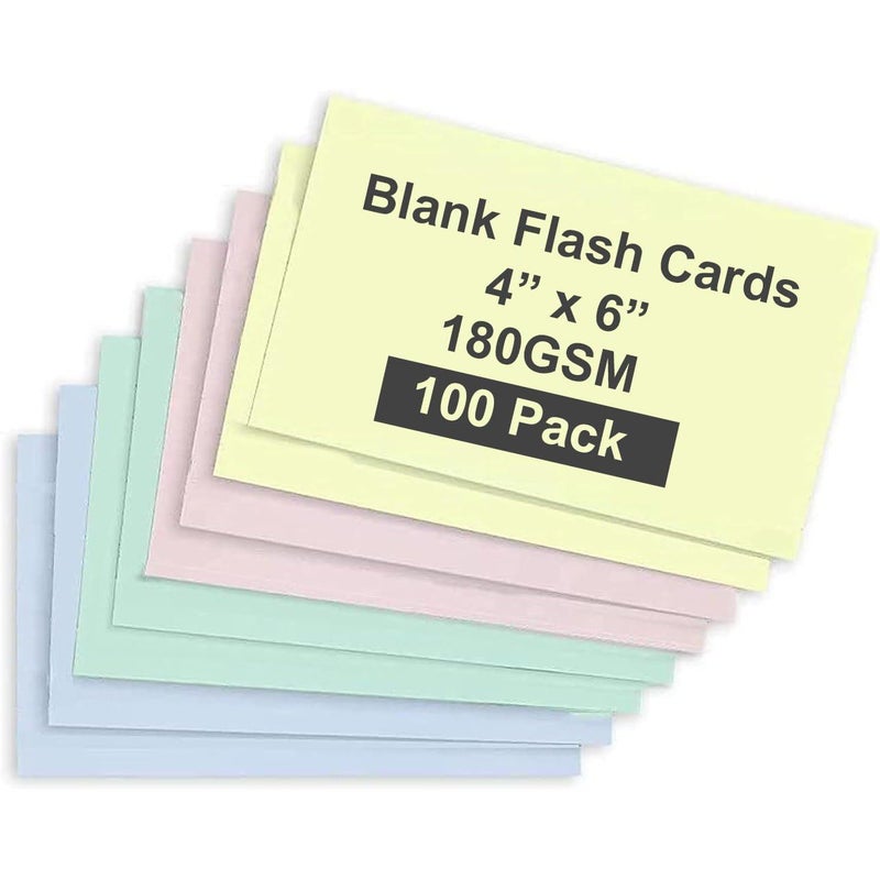 MARKQ Blank Flash Cards 100 Pack Plain Colored Index Cards for Business, Office School Learning Revision Record Cards, 4” x 6”, 240GSM - Image 1