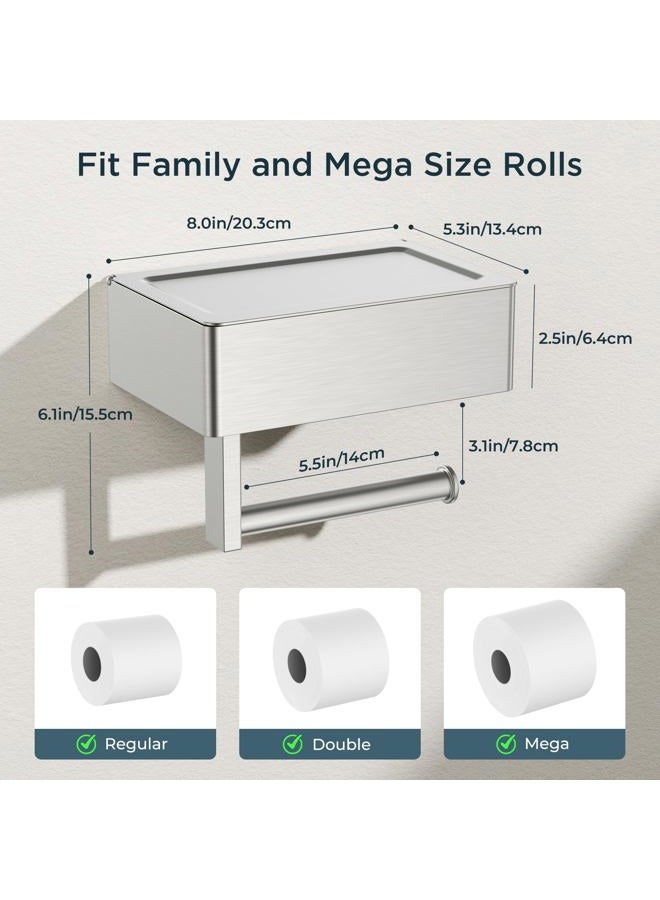 FORIOUS Toilet Paper Holder with Shelf, SUS304 Stainless Steel Wall Mount Toilet Paper Roll Holder, Flushable Wipes Dispenser Fits for Bathroom Wipe Storage, Bathroom Organizer Brushed Nickel - Image 2
