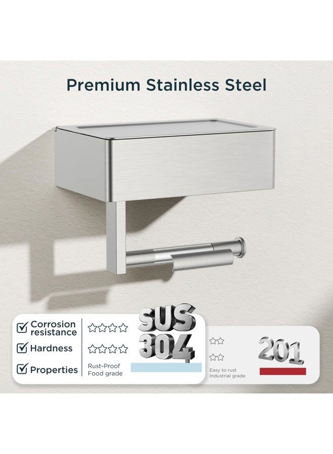 FORIOUS Toilet Paper Holder with Shelf, SUS304 Stainless Steel Wall Mount Toilet Paper Roll Holder, Flushable Wipes Dispenser Fits for Bathroom Wipe Storage, Bathroom Organizer Brushed Nickel - Image 5