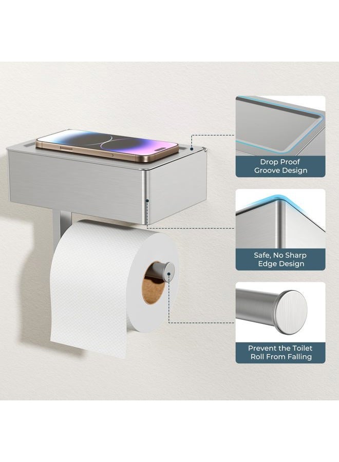 FORIOUS Toilet Paper Holder with Shelf, SUS304 Stainless Steel Wall Mount Toilet Paper Roll Holder, Flushable Wipes Dispenser Fits for Bathroom Wipe Storage, Bathroom Organizer Brushed Nickel - Image 4