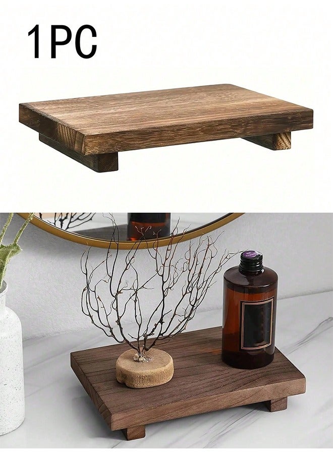 1 قاعدة عرض خشبية، مثالية لحوض الحمام والمطبخ، صينية صابون، حامل شموع، نباتات، ديكور ريفي للمنزل - الحجم: 9*6*1.5 بوصة (23*15*3.8 سم) - Image 1