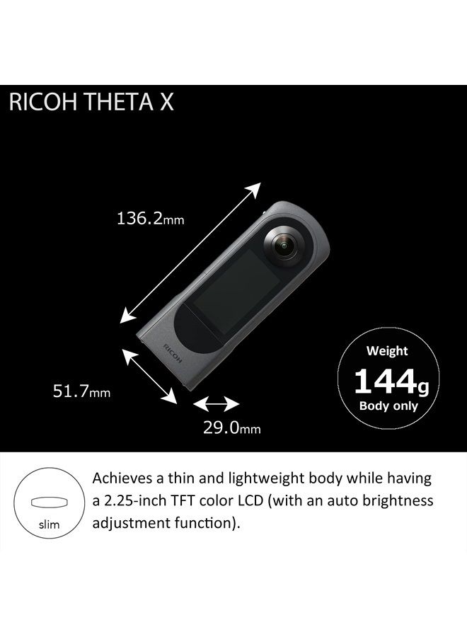 RICOH Theta X 360 Degree Camera, High Resolution Image of approximate 60M, 5.7K 360, Touch Screen - Image 1