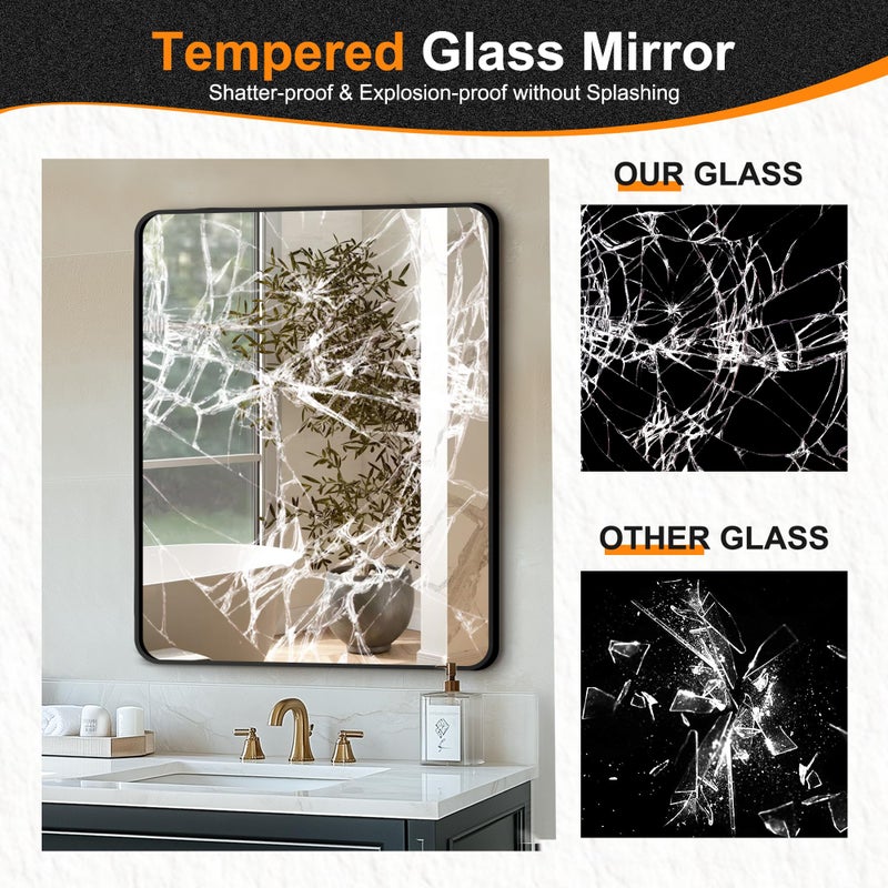 Delma Bathroom Vanity Mirror, Black Framed Bathroom Mirror for Over Sink, High-Definition Bathroom Mirror, Versatile Bathroom Vanity Mirror, Hangs Horizontally or Vertically(30x24, Black) - Image 5