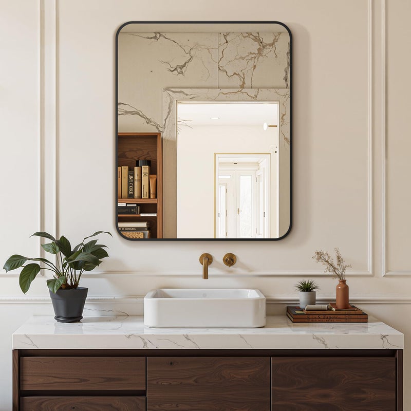 Delma Bathroom Vanity Mirror, Black Framed Bathroom Mirror for Over Sink, High-Definition Bathroom Mirror, Versatile Bathroom Vanity Mirror, Hangs Horizontally or Vertically(30x24, Black) - Image 2