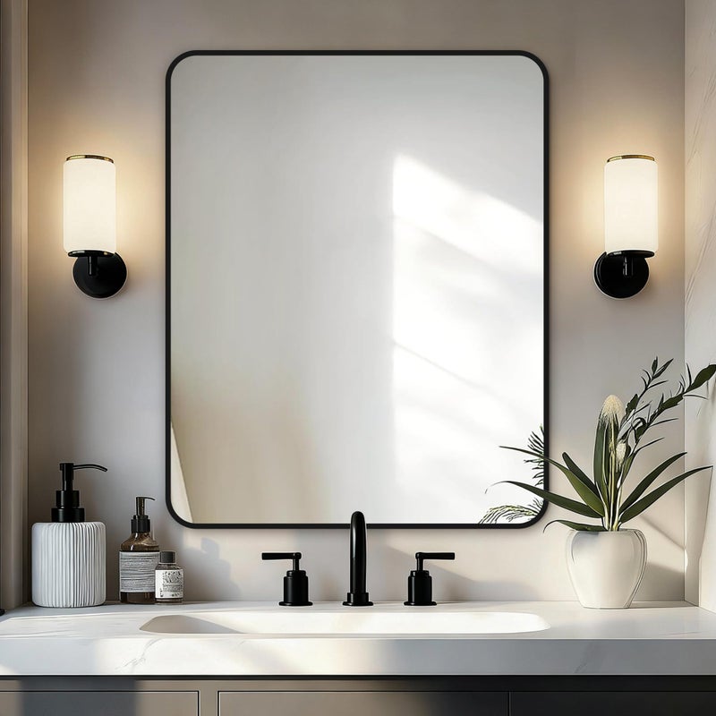 Delma Bathroom Vanity Mirror, Black Framed Bathroom Mirror for Over Sink, High-Definition Bathroom Mirror, Versatile Bathroom Vanity Mirror, Hangs Horizontally or Vertically(30x24, Black) - Image 1
