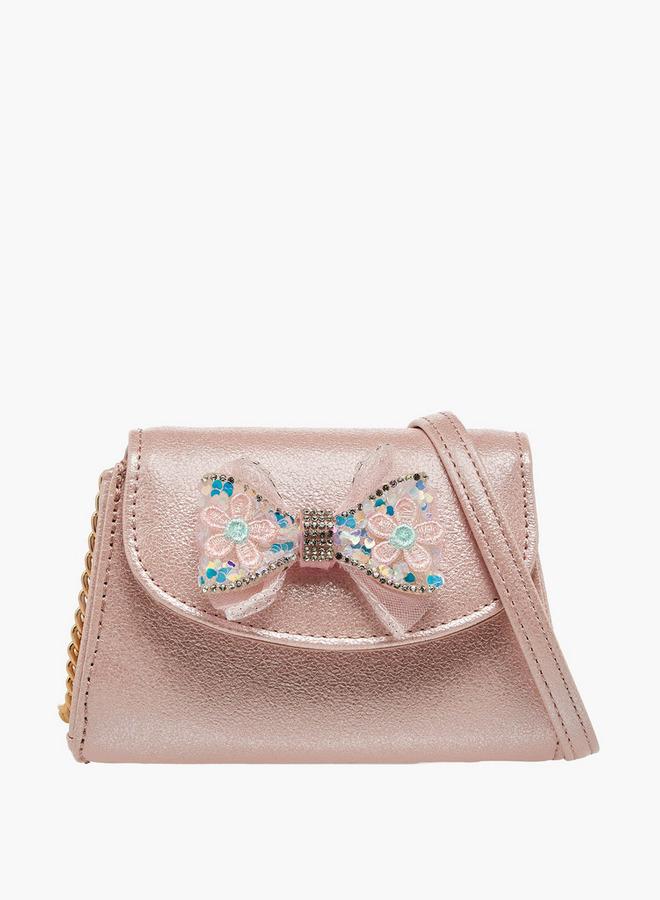 Celeste Bow Embellished Crossbody Bag with Chain Strap - Image 1