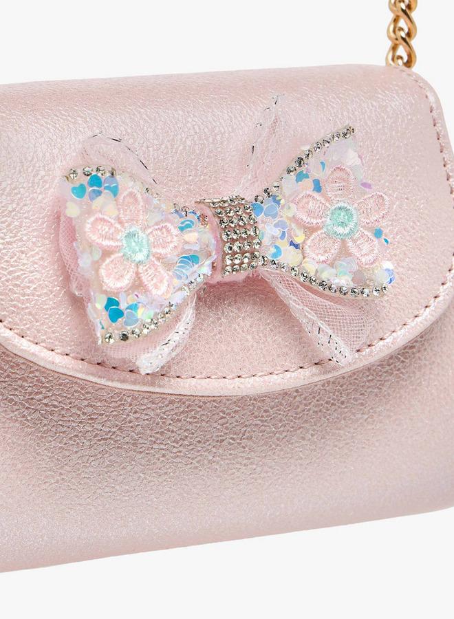 Celeste Bow Embellished Crossbody Bag with Chain Strap - Image 5