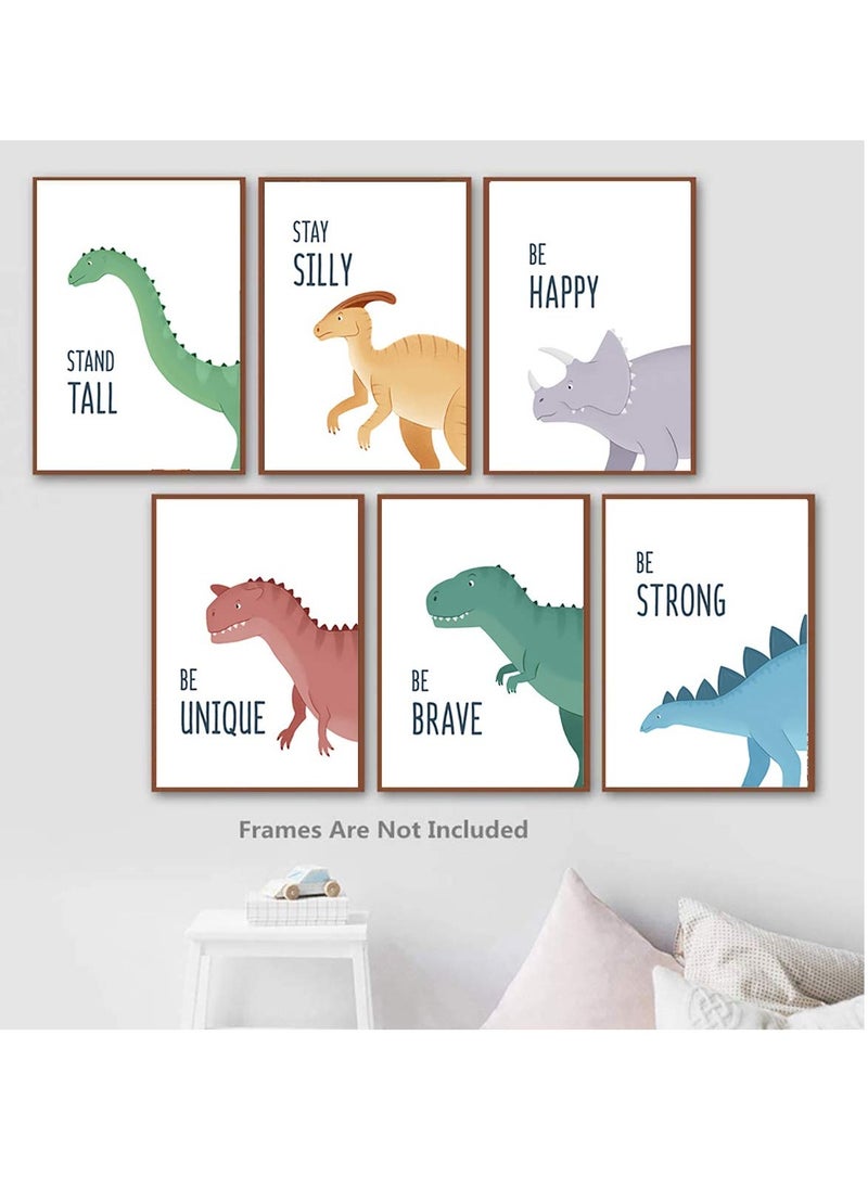 SYOSI 6 Pack Jungle Nursery Wall Decor Art Pictures, Safari Dinosaur Wall Prints Cartoon Animal Wall Murals Poster for Baby Kids Bedroom Living Room Bathroom-30x21cm Wall Decor Unframed  - Image 1