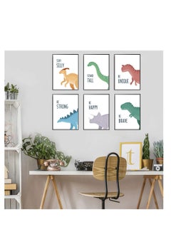 SYOSI 6 Pack Jungle Nursery Wall Decor Art Pictures, Safari Dinosaur Wall Prints Cartoon Animal Wall Murals Poster for Baby Kids Bedroom Living Room Bathroom-30x21cm Wall Decor Unframed  - Image 2