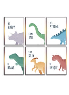 SYOSI 6 Pack Jungle Nursery Wall Decor Art Pictures, Safari Dinosaur Wall Prints Cartoon Animal Wall Murals Poster for Baby Kids Bedroom Living Room Bathroom-30x21cm Wall Decor Unframed  - Image 4