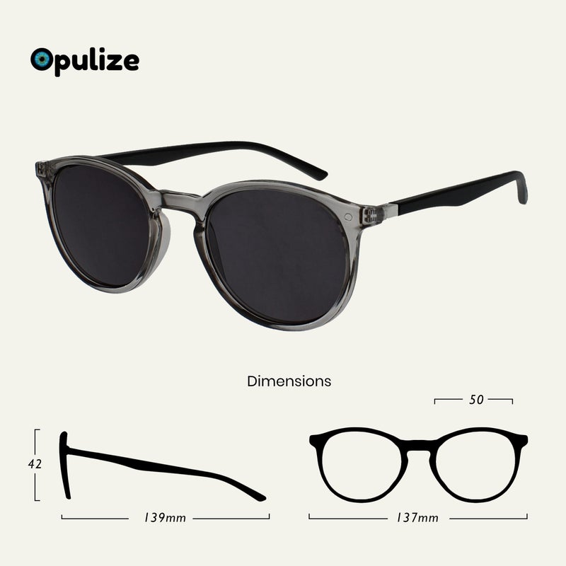 OPULIZE نظارات شمسية عصرية للنساء والرجال - عبوة بقيمة 2 - إطار دائري نحيف - عدسات ملونة بحماية UV400 - مفصلات زنبركية - رمادي شفاف - Image 2