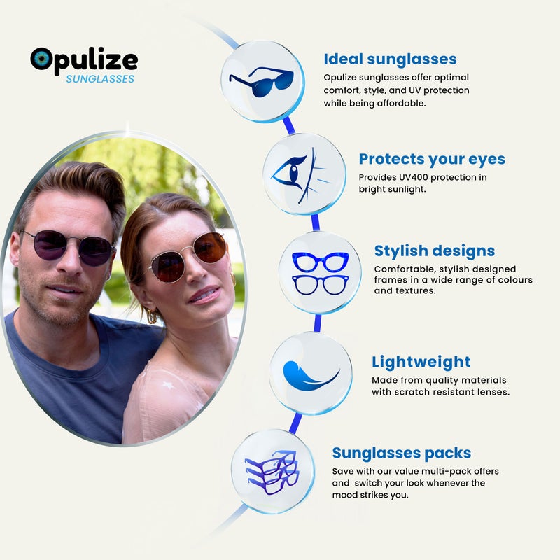 OPULIZE نظارات شمسية عصرية للنساء والرجال - عبوة بقيمة 2 - إطار دائري نحيف - عدسات ملونة بحماية UV400 - مفصلات زنبركية - رمادي شفاف - Image 5