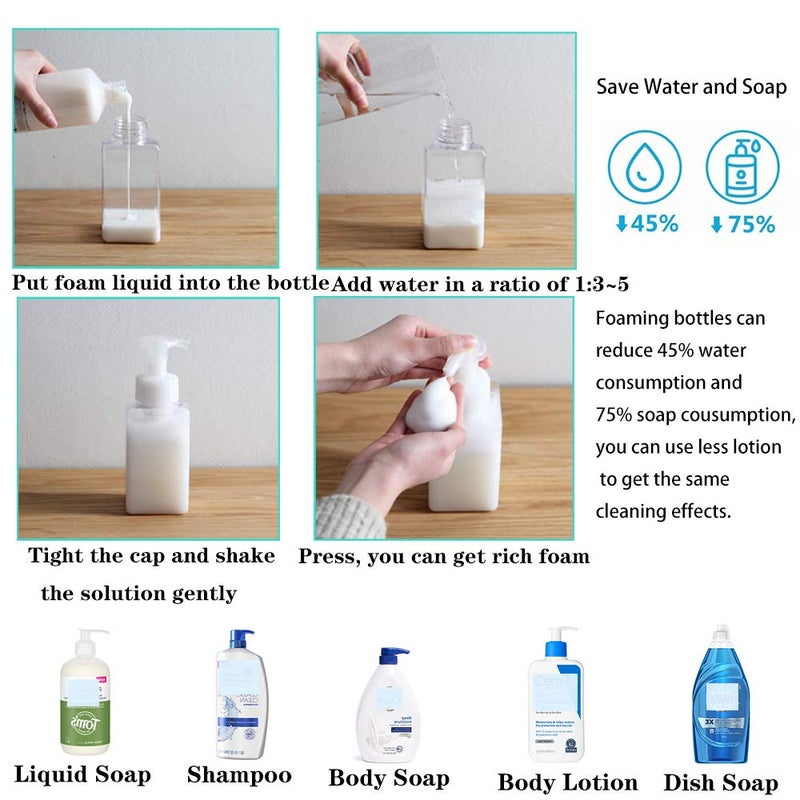 rejomiik 2 Pack Foaming Soap Dispenser 15oz Refillable Foam Liquid Hand Soap Empty Plastic Pump Bottle Container for Bathroom Vanities, Kitchen Sink, Hospital, Clinic, Clear 450ml - Image 5