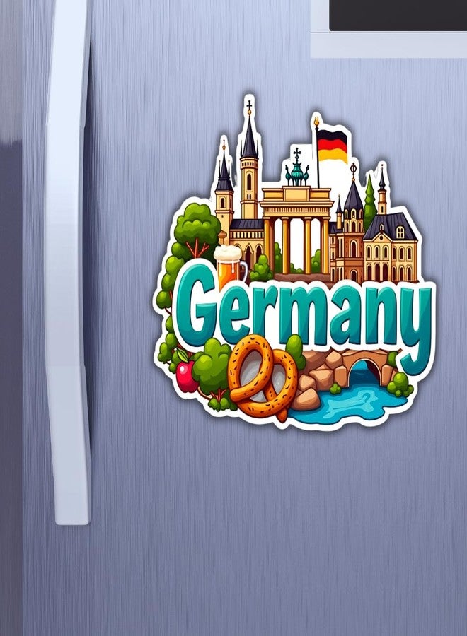 GiftOday Germany Country Theme Souvenir Wooden Refrigerator Stylish Fridge Magnet - Perfect Souvenir Gift for Brother, Sister, Kids | Kitchen Decor | Fridge Decoration | Size 3x3 Inches | Pack of 1 - Image 1