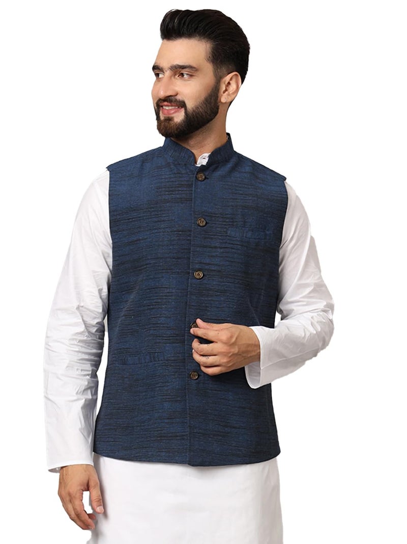 LATEST CHIKAN Men's Nehru Jacket/Waistcoat Sophisticated Ethnic Wear - SADRI-DK-BL-42 - Image 1
