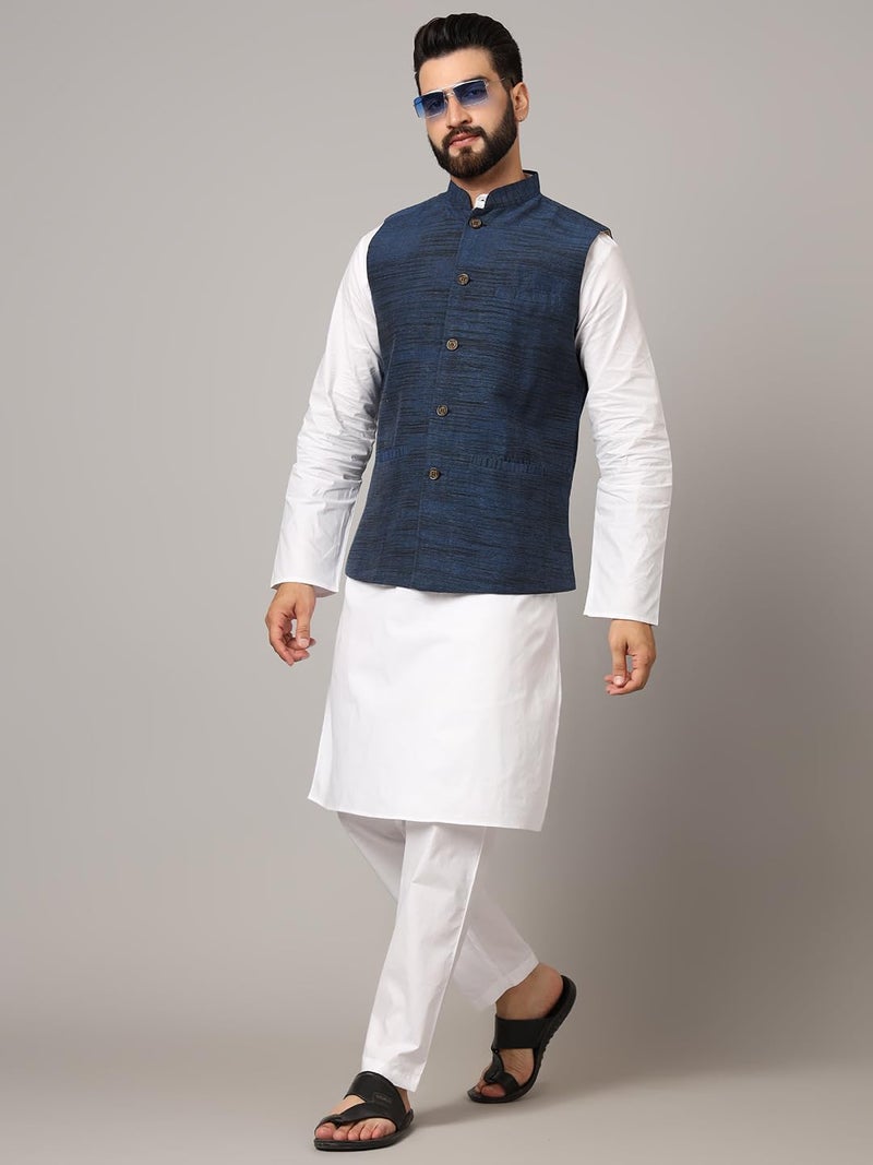 LATEST CHIKAN Men's Nehru Jacket/Waistcoat Sophisticated Ethnic Wear - SADRI-DK-BL-42 - Image 2