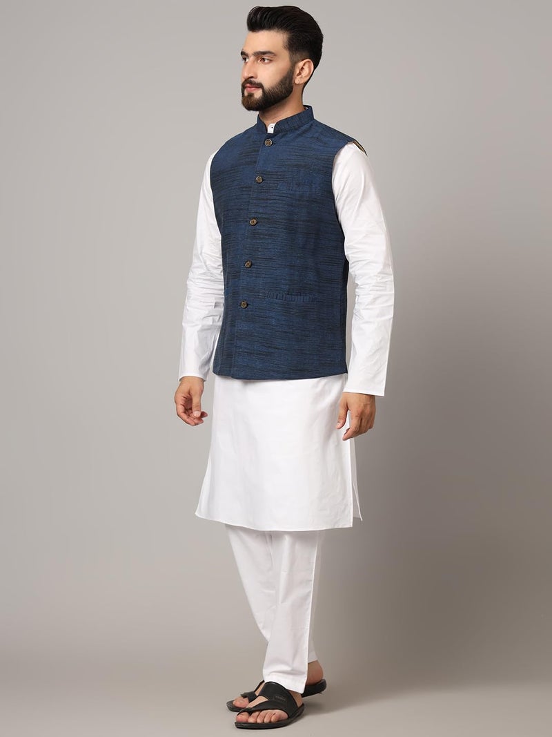 LATEST CHIKAN Men's Nehru Jacket/Waistcoat Sophisticated Ethnic Wear - SADRI-DK-BL-42 - Image 4