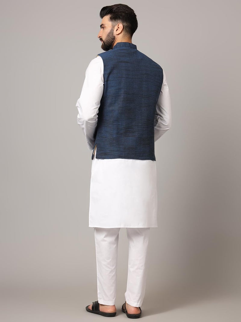 LATEST CHIKAN Men's Nehru Jacket/Waistcoat Sophisticated Ethnic Wear - SADRI-DK-BL-42 - Image 5