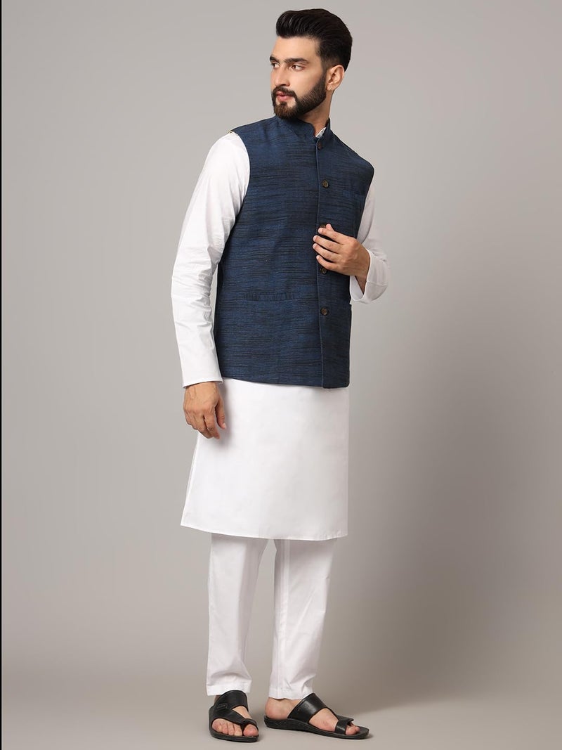 LATEST CHIKAN Men's Nehru Jacket/Waistcoat Sophisticated Ethnic Wear - SADRI-DK-BL-42 - Image 3