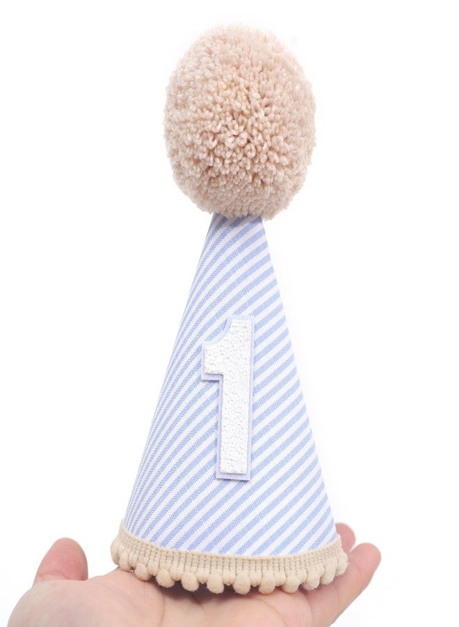 Agkvw 1st Birthday Hat for Boys - Boho Blue Stripes First Crown, Boys 1st Birthday Decorations, Cake Smash Props - Image 4