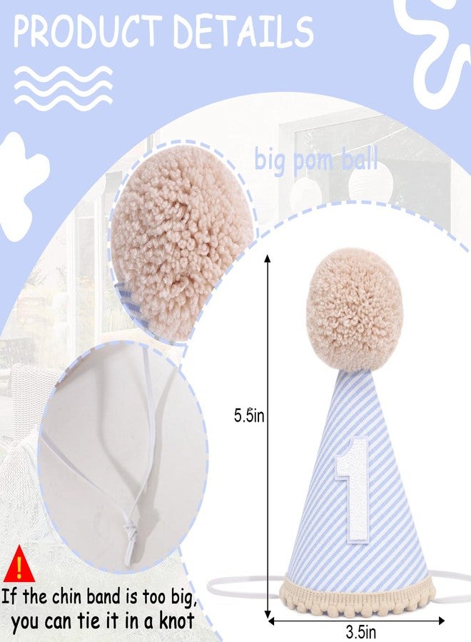 Agkvw 1st Birthday Hat for Boys - Boho Blue Stripes First Crown, Boys 1st Birthday Decorations, Cake Smash Props - Image 2