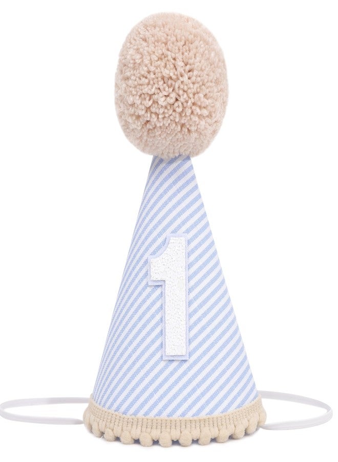 Agkvw 1st Birthday Hat for Boys - Boho Blue Stripes First Crown, Boys 1st Birthday Decorations, Cake Smash Props - Image 1