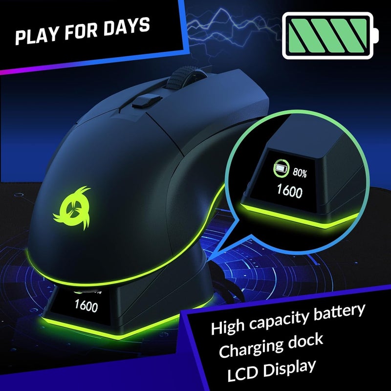 KLIM Blaze Pro Rechargeable Wireless Gaming Mouse with Charging Dock RGB & LCD Display - New Version - High-Precision Sensor and Long-Lasting Battery - Up to 6000 DPI - Great PC Gaming Mouse Wireless - Image 4