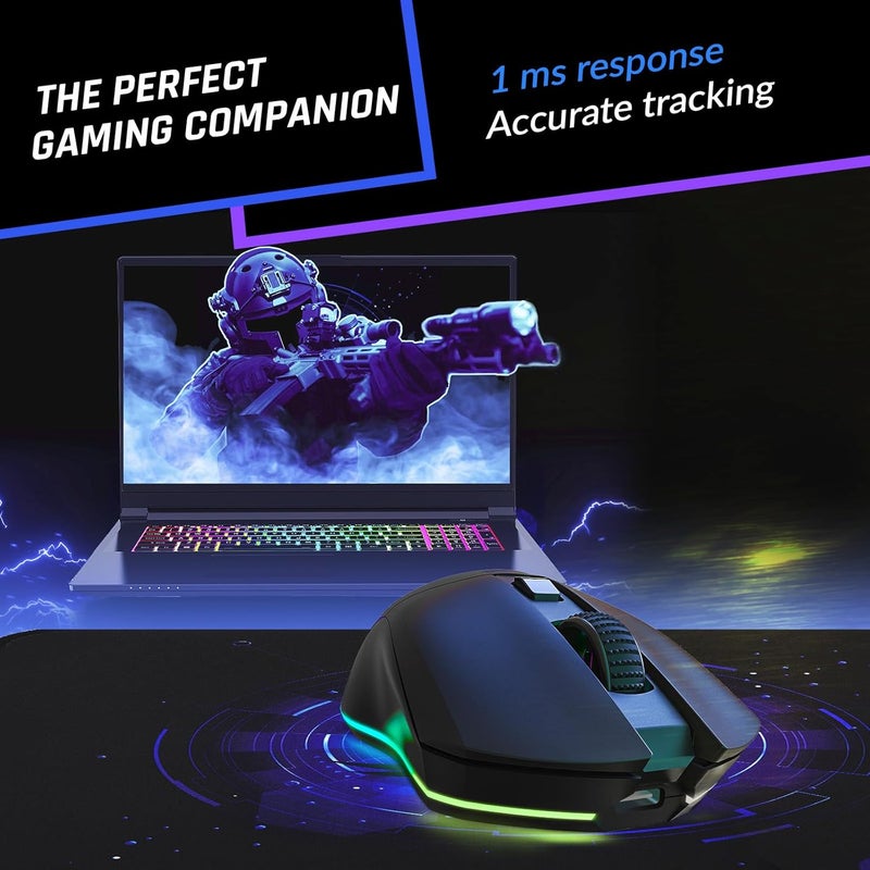 KLIM Blaze Pro Rechargeable Wireless Gaming Mouse with Charging Dock RGB & LCD Display - New Version - High-Precision Sensor and Long-Lasting Battery - Up to 6000 DPI - Great PC Gaming Mouse Wireless - Image 3