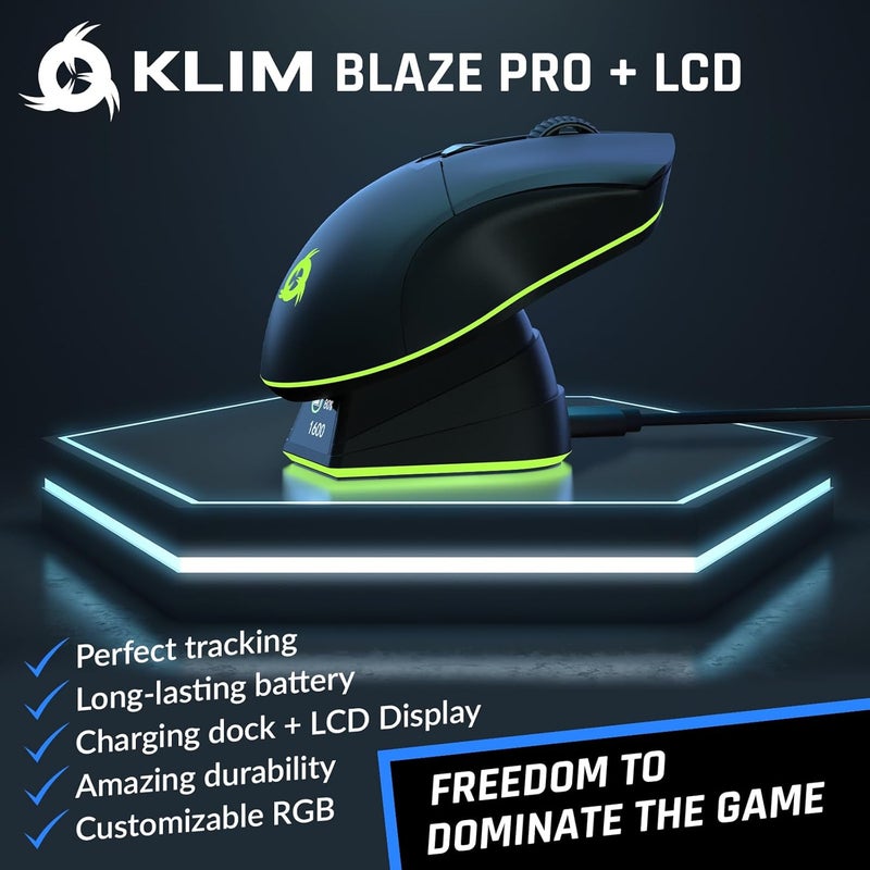 KLIM Blaze Pro Rechargeable Wireless Gaming Mouse with Charging Dock RGB & LCD Display - New Version - High-Precision Sensor and Long-Lasting Battery - Up to 6000 DPI - Great PC Gaming Mouse Wireless - Image 2