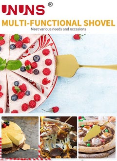 UNUNS Cake Knife And Fork Set,Stainless Steel Pizza Server With 6 Forks,Cake Shovel Dessert Fork Sets For Wedding Birthday Parties Events,Golden  - Image 4
