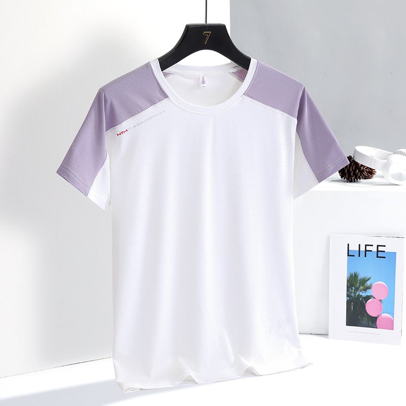 Summer Women'S Round Neck Stripesd Sweat-Absorbent Casual Short-Sleeved New Ice-Feel Breathable Daily Versatile Loose Sports T-Shirt - Image 1