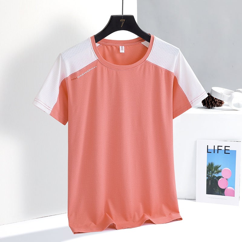 Summer Women'S Round Neck Stripesd Sweat-Absorbent Casual Short-Sleeved New Ice-Feel Breathable Daily Versatile Loose Sports T-Shirt - Image 4
