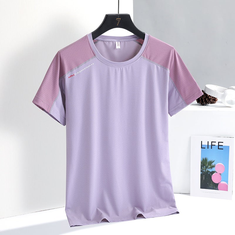 Summer Women'S Round Neck Stripesd Sweat-Absorbent Casual Short-Sleeved New Ice-Feel Breathable Daily Versatile Loose Sports T-Shirt - Image 5