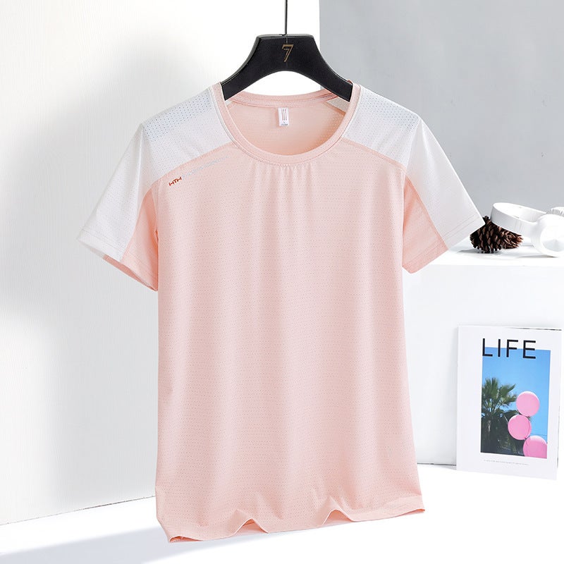 Summer Women'S Round Neck Stripesd Sweat-Absorbent Casual Short-Sleeved New Ice-Feel Breathable Daily Versatile Loose Sports T-Shirt - Image 2