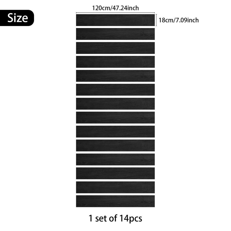 funlife 14 Strips Faux Black Wood Stair Riser Decals Peel and Stick, Black Stair Riser Stickers Self Adhesive Vinyl Stairway Stickers for Entryway, Staircase Step Decals for Home Decor, 7.09â€œ x 47.24" - Image 2