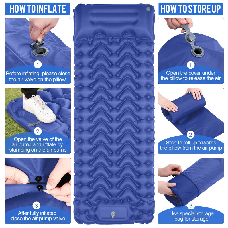 MOXILS Sleeping Pad, Ultralight Inflatable Sleeping Pad for Camping, Built-in Pump, Ultimate for Camping, Hiking, Airpad, Carry Bag, Repair Kit, Compact & Lightweight Air Mattress(Blue) - Image 4
