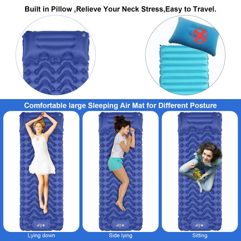 MOXILS Sleeping Pad, Ultralight Inflatable Sleeping Pad for Camping, Built-in Pump, Ultimate for Camping, Hiking, Airpad, Carry Bag, Repair Kit, Compact & Lightweight Air Mattress(Blue) - Image 5
