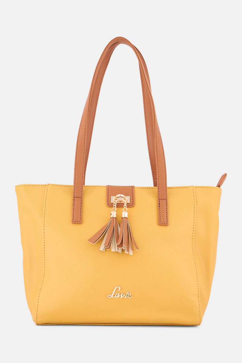 Lavie Women Brand Logo Hilite Betty Tote Bag, Ocher Yellow - Image 1