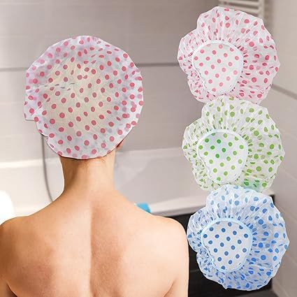 ZINZA 3PCS Shower Caps Disposable and Reusable Waterproof Caps for Women - Waterproof and Convenient for Travel (Multi) - Image 4