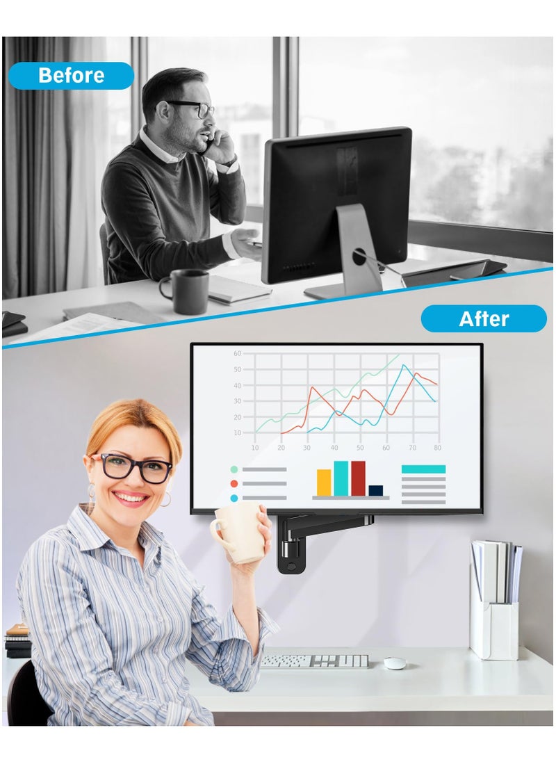 XiuWoo - Monitor Wall Mount for 17-35 Inch Computer Screen, Gas Spring Single Monitor Arm with VESA Extension Kit for VESA 75x75, 100x100, 100x200, 200x100, 200x200, Support 4.4-26.5lbs Display, Black - Image 1